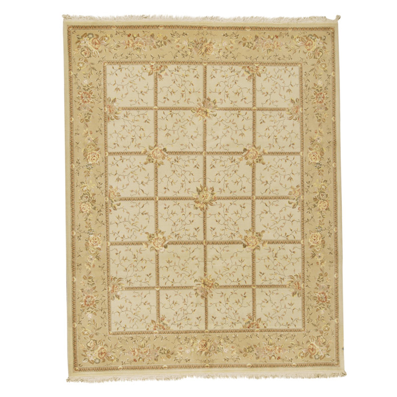 Tapis beige et doré de haute qualité noué à la main