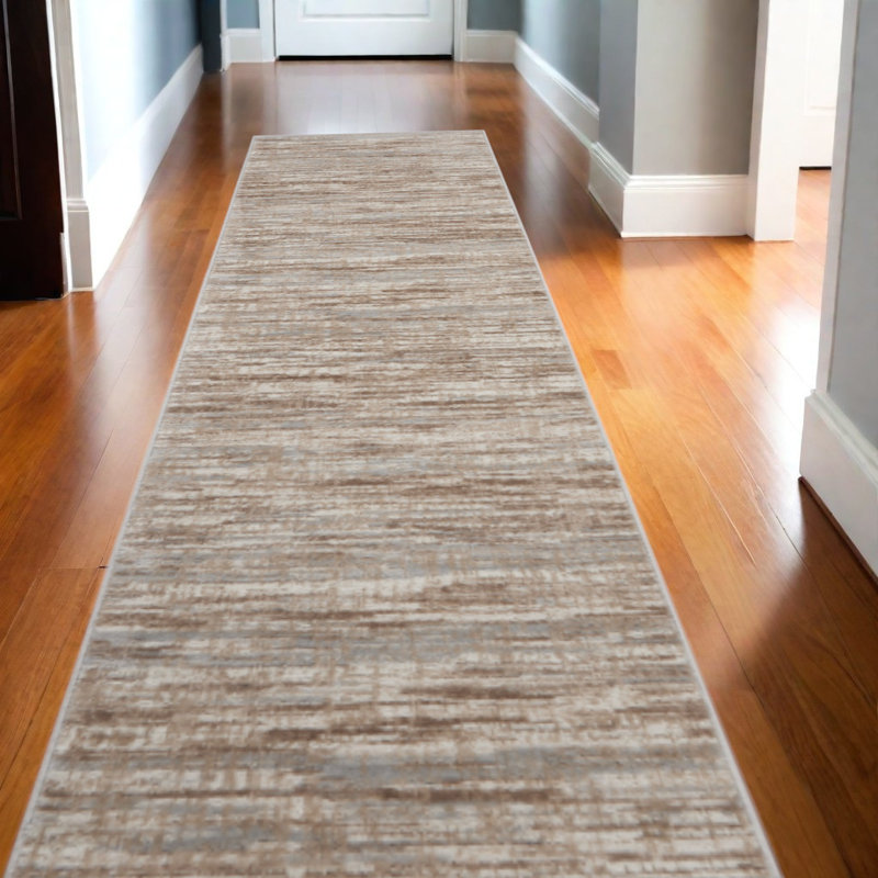 Tapis de couloir abstrait antidérapant 16 pi ivoire et gris
