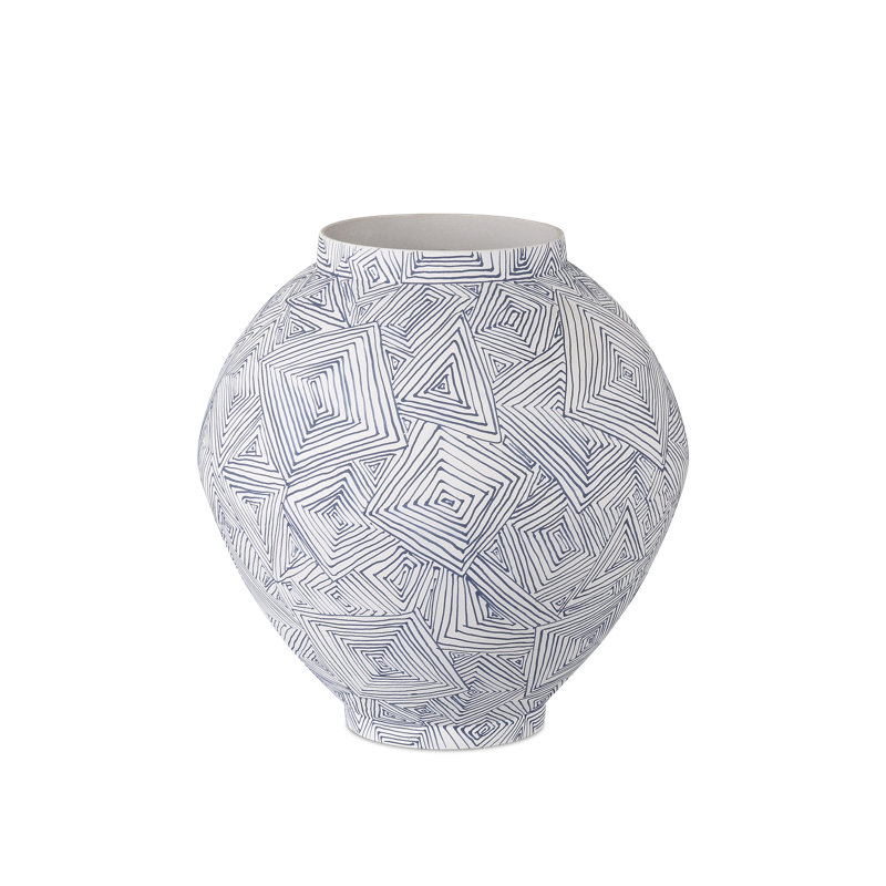 Blue Pleat Medium Vase, 10.5" H x 9.5'' W x 9.5'' D