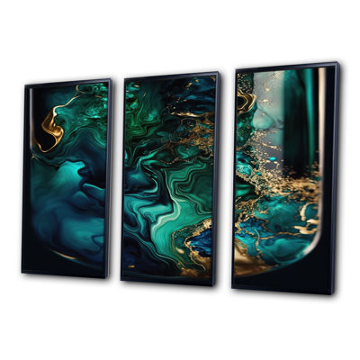 Abstract Geode Marble Green And Blue II - 3 Piece Print on Canvas