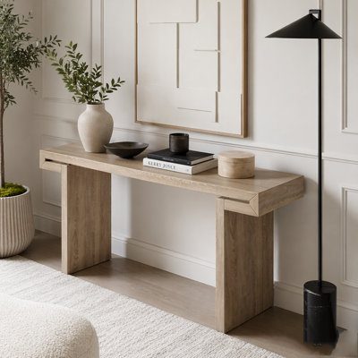 60 Inch Rustic Farmhouse Console Table with Distressed Natural Wood Finish