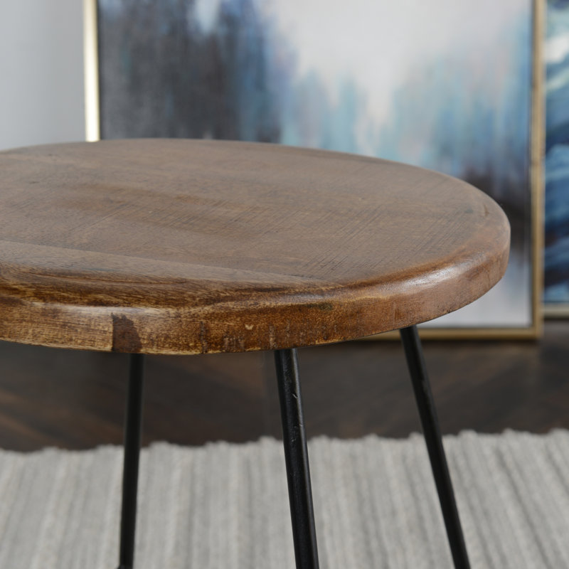 Anastasia Counter Stool with Metal Frame, Black/Natural Brown, Bar Stool (30” Seat Height)