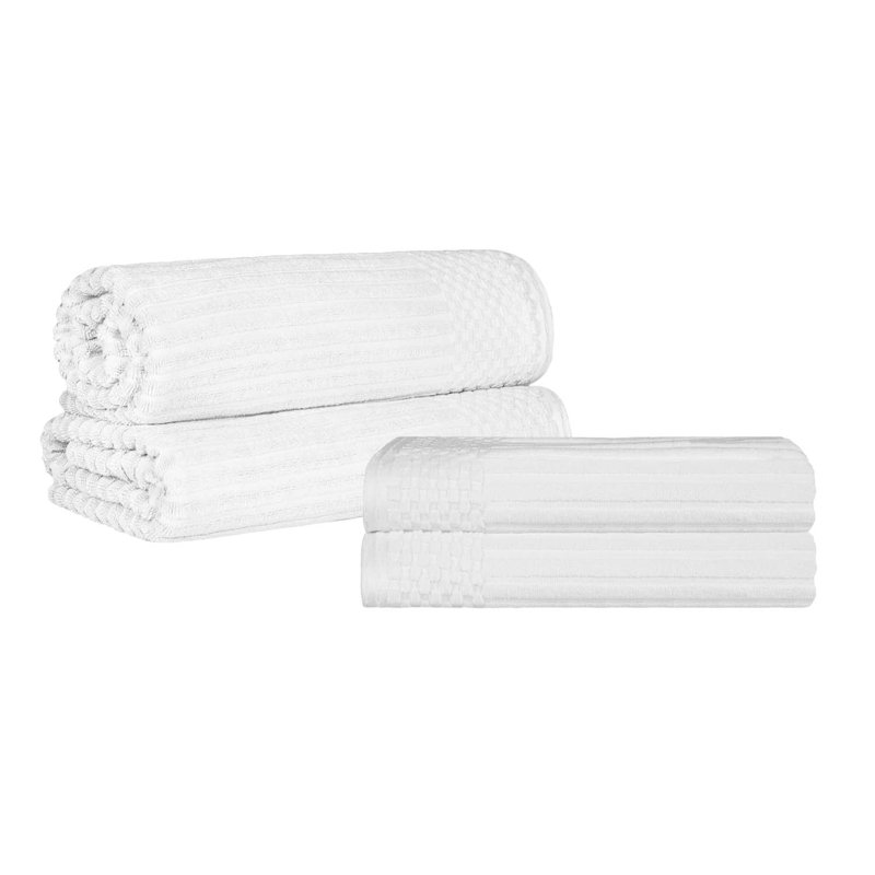 Ribbed Cotton Absorbent Heavy Weight 2 Pc Bath Sheet and 2 Pc Bath Towel Set, White