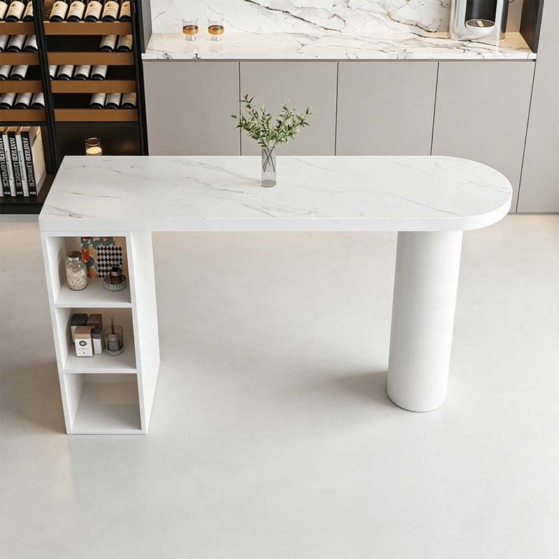Table de bar ovale moderne blanche avec rangement