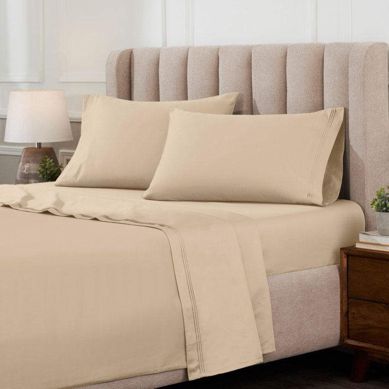 Bowning Simba Egyptian Cotton Deep Pocket Solid Luxury 1000 Thread Count Sheet Set, Queen Sheet Set with 2 Pillowcases, Tan