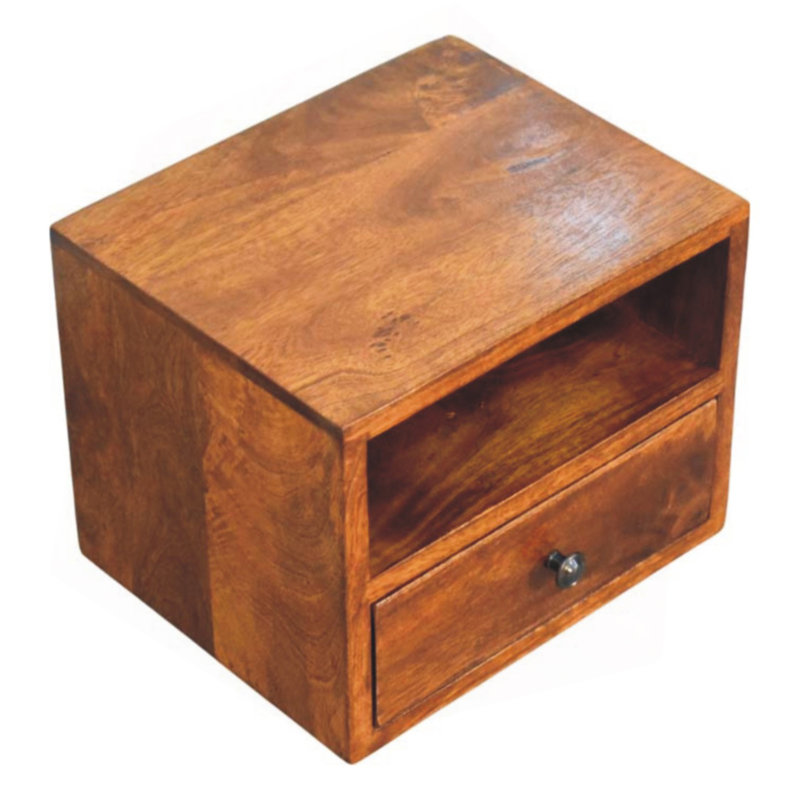Solis 1-Drawer Chestnut Wall-Mounted Nightstand, 1 Open Slot, Brown, Brown