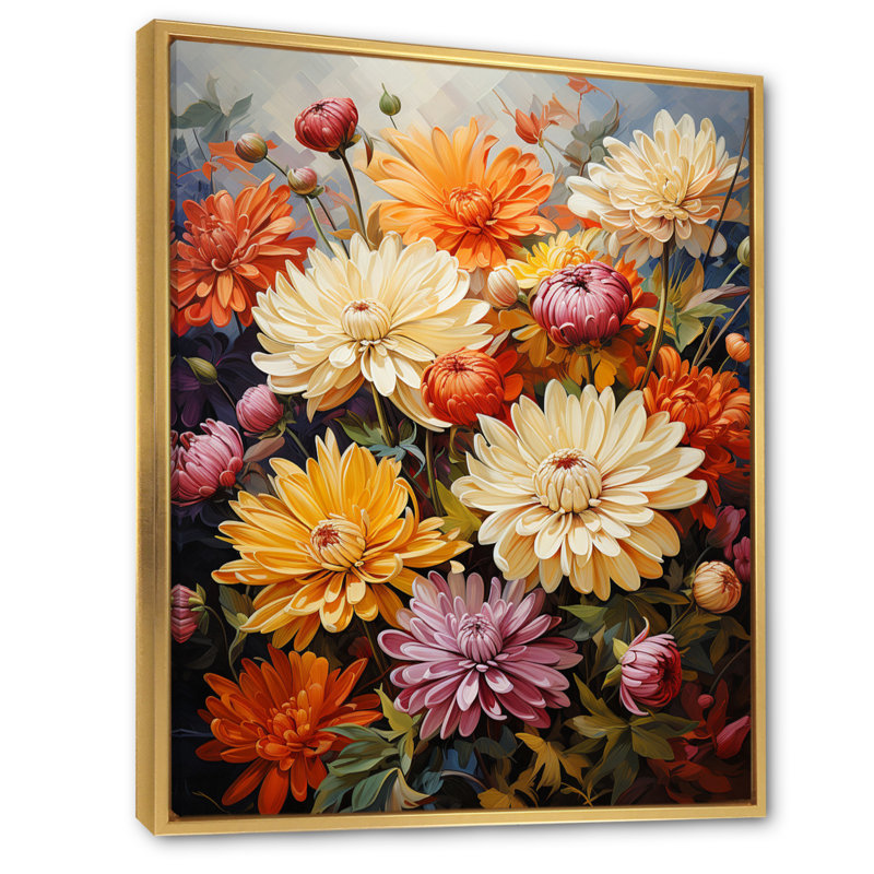 Euthenia " Mums Mums In Bloom IV ", Gold Floater Frame, 20" H x 12" W x 1" D