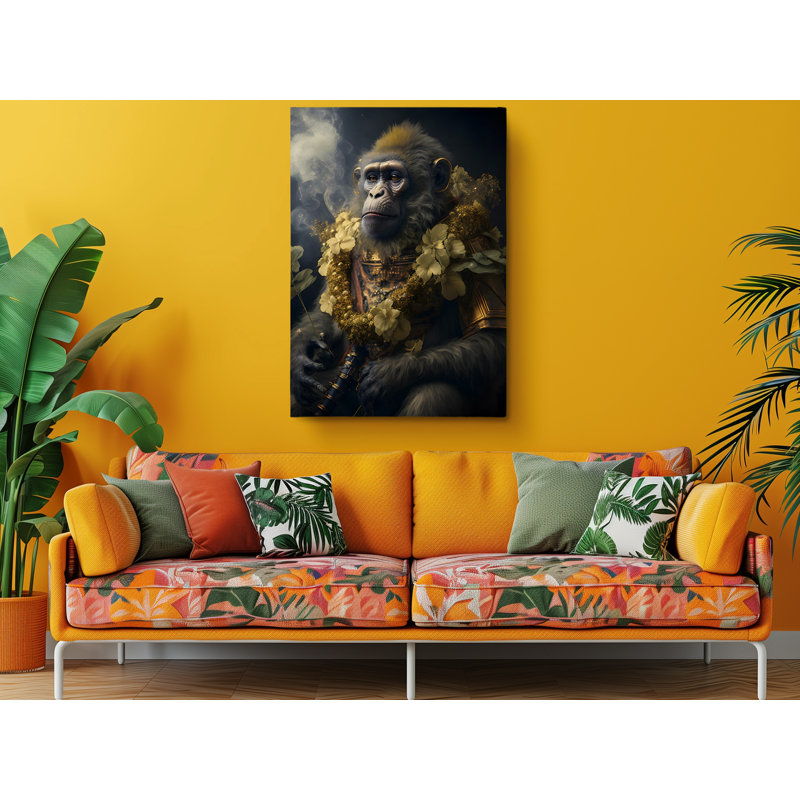Guerrier singe avec fleurs sur toile, H 30 po x l 20 po x P 1 po