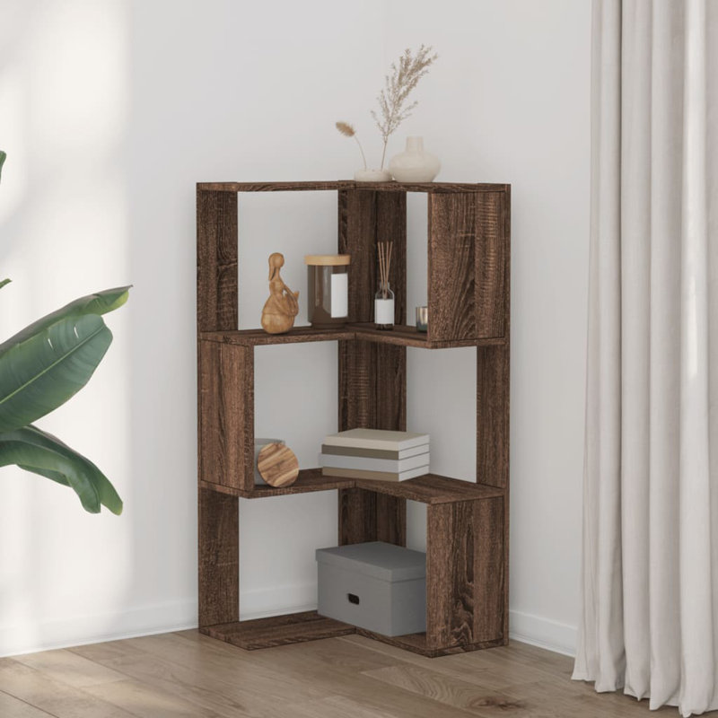 Bibliothèque en coin en bois d'ingénierie, (3 tablettes) H 40,2 po x l 19,7 po x P 19,7 po, Sonoma gris