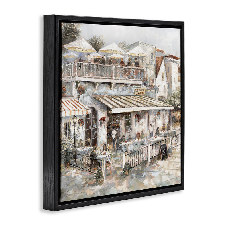  "Town Café", art mural encadré sur toile flottante par Ruane Manning, H 25 po x l 25 po, Cadre flottant noir de jais