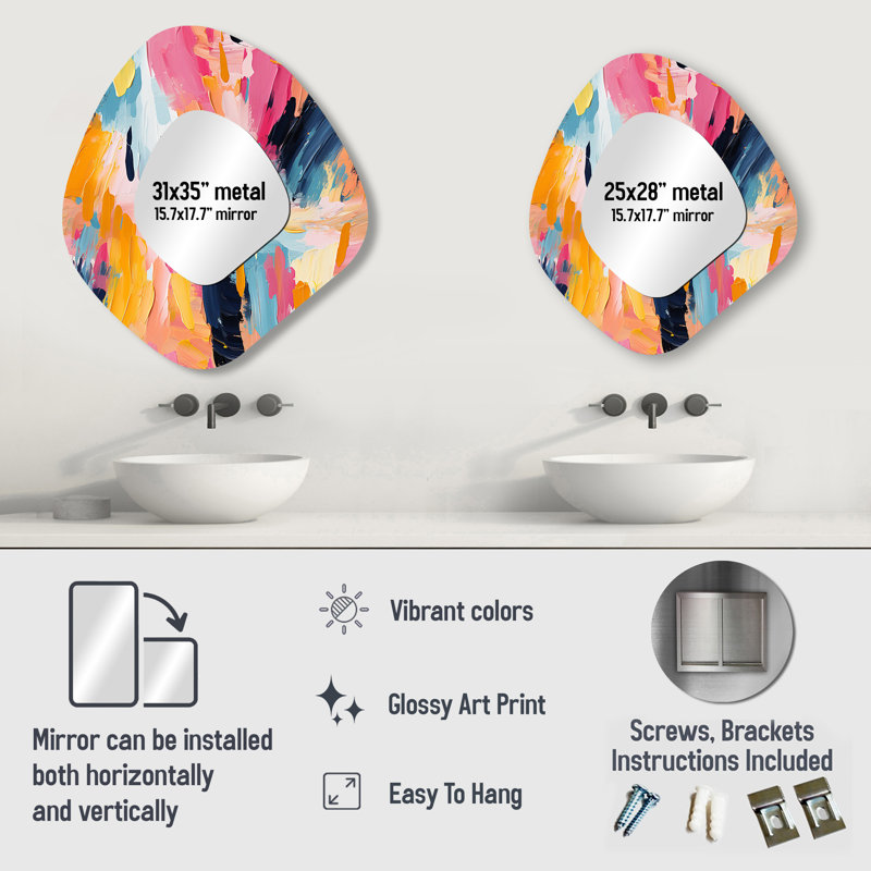Colorful Abstract Swirl Metal and Glass Irregular Wall Mirror