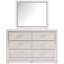 Ensemble 2 pièces commode et miroir Aly, 6 tiroirs avec poignées chromées, blanc Aly