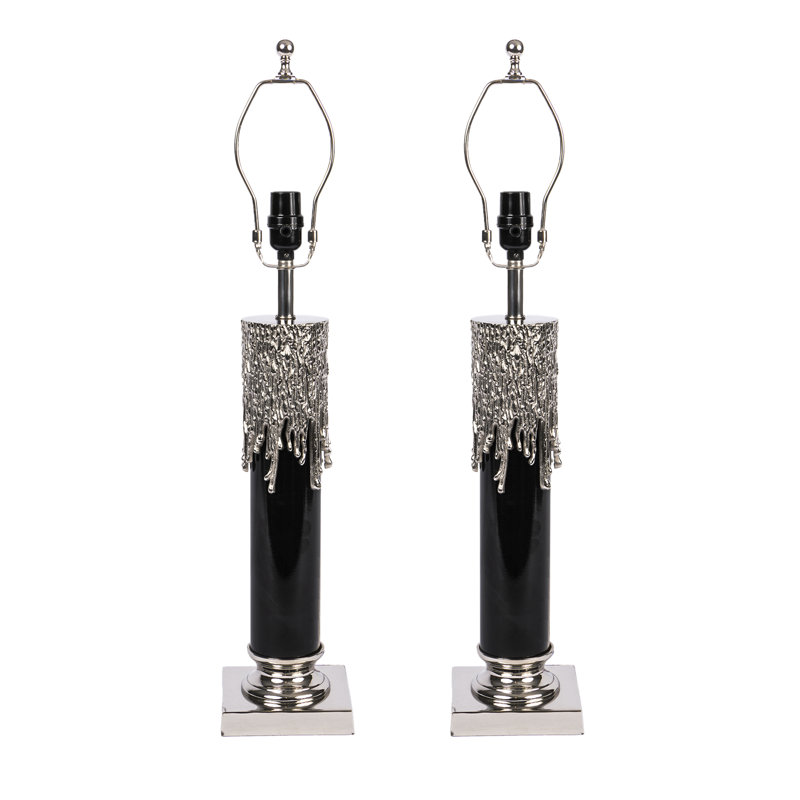 Melted Candle Cylinder Base Table Lamp, Silver/Black