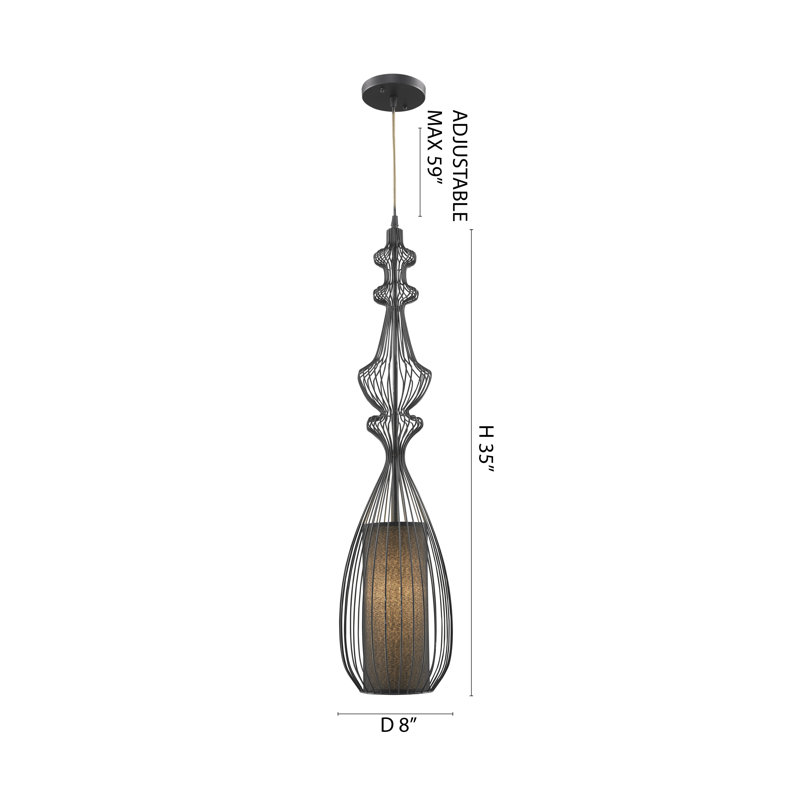 Luminaire suspendu noir 1 lumière avec abat-jour en lin
