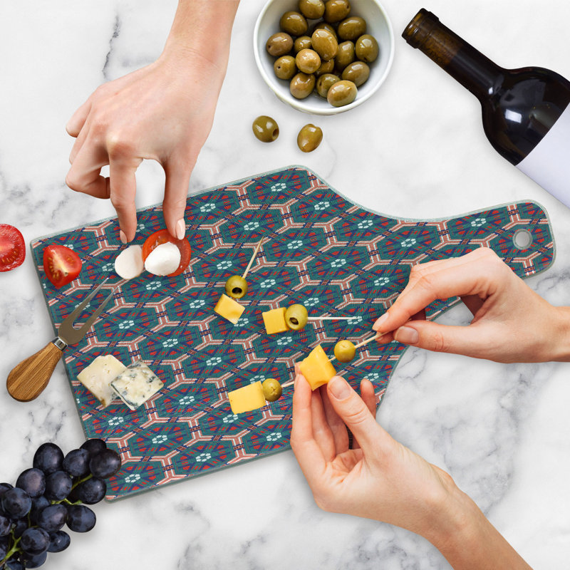 Ambesonne Traditional Tempered Glass Cutting Board Hexagonal Tiles Multicolor