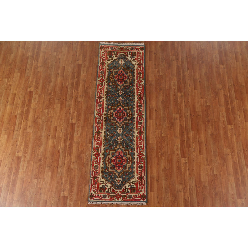 Blue Traditional  Geometric Runner Rug 2x8