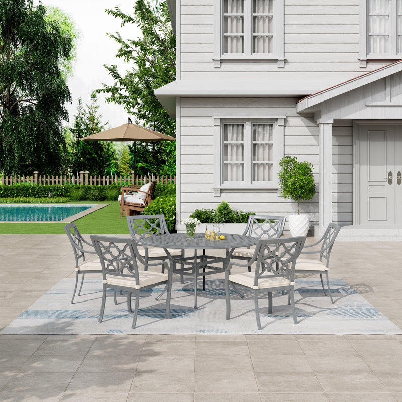 7 Piece Outdoor Patio Dining Set, Beige