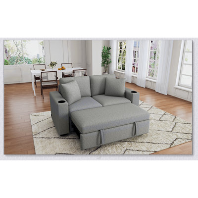 Modern Loveseat Sofa Bed With Pull-Out Mechanism, USB Charging, And Cup Holders For Living Room Comfort