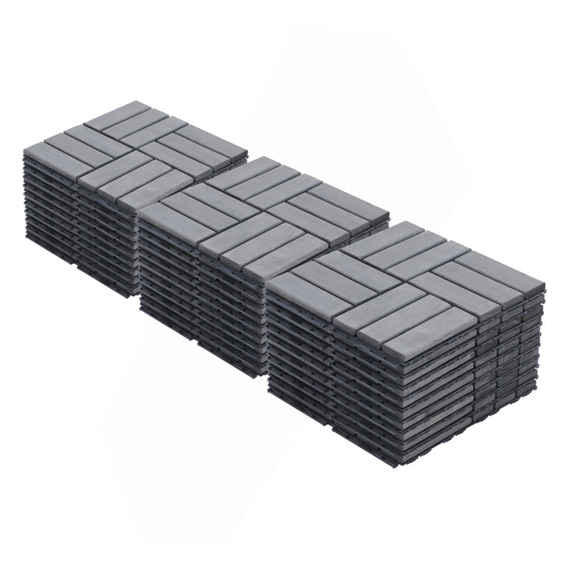 30 tuiles de terrasse emboîtables à motif rayé, Gris clair
