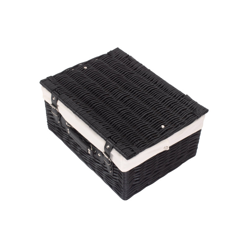 Wicker Hamper Basket with Lining, Black/White, 19cm H x 41cm W x 30cm D