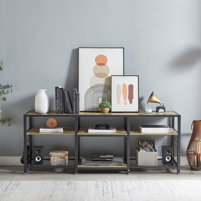 Meuble télé avec console de rangement ouverte à 3 niveaux Racavan, H 23,6 po x L 15,7 po x l 63 po, Gris