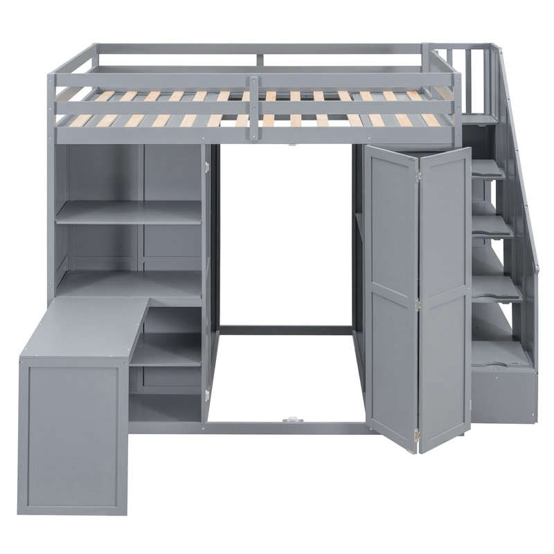 Loft Bed With Wardrobe, Gray