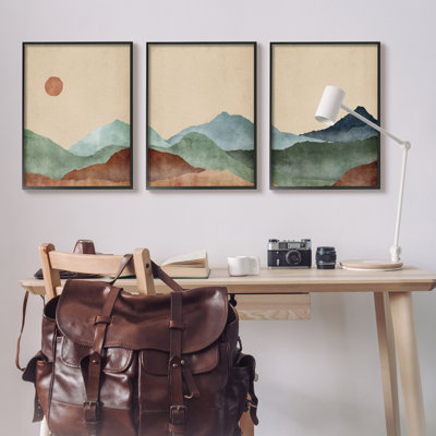 «Abstract Mountains Landscape Moon» par Sally Swatland, ensemble de 3 impressions
