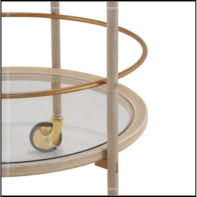 Rond rond avec tablettes en verre trempé, Blanc ancien