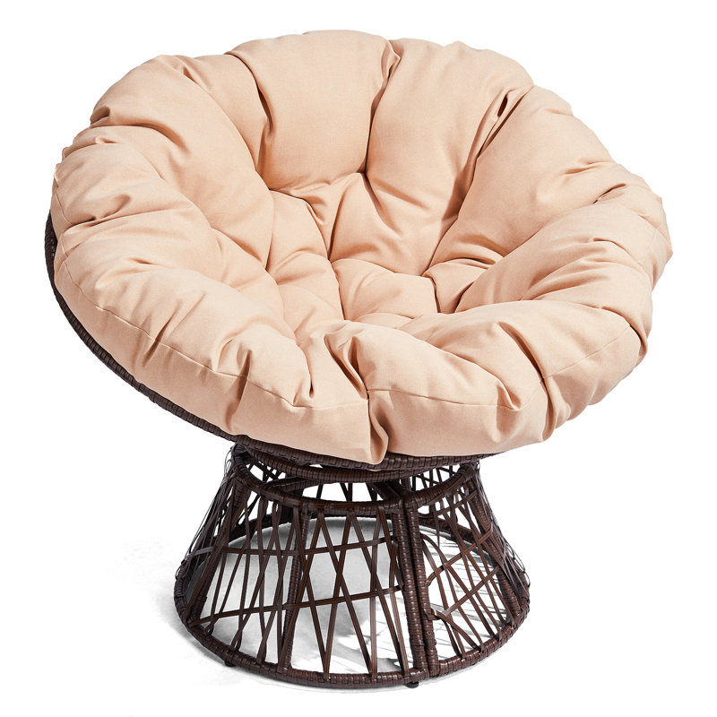 Wicker Swivel Accent Chair With Cushion, Beige
