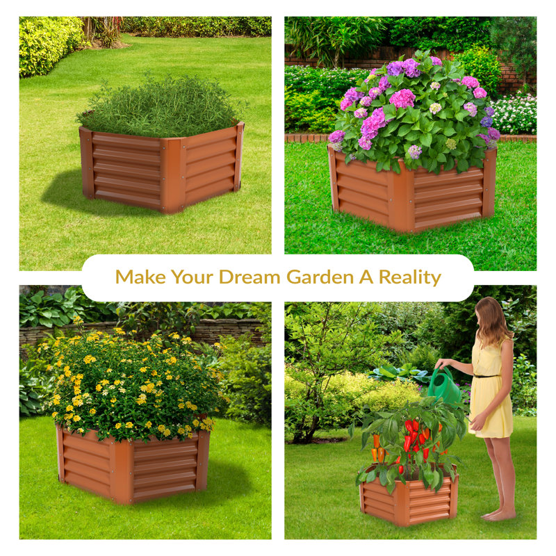 Hexagon Galvanized Steel 41" x 35.5" x 16.25" Raised Garden Bed - Brown, Brown