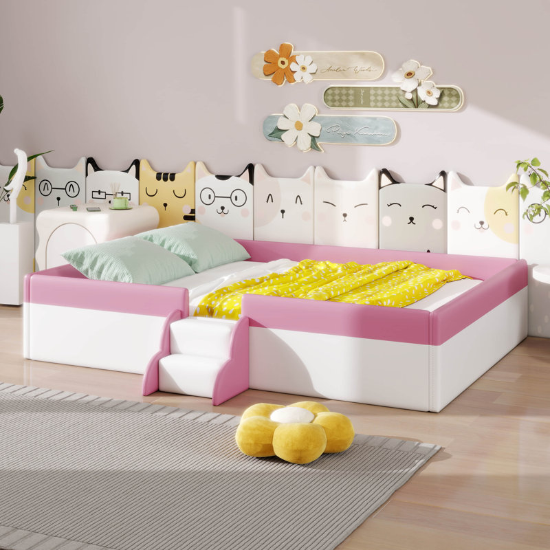 Upholstered Daybed With Fence And Stairs, Full