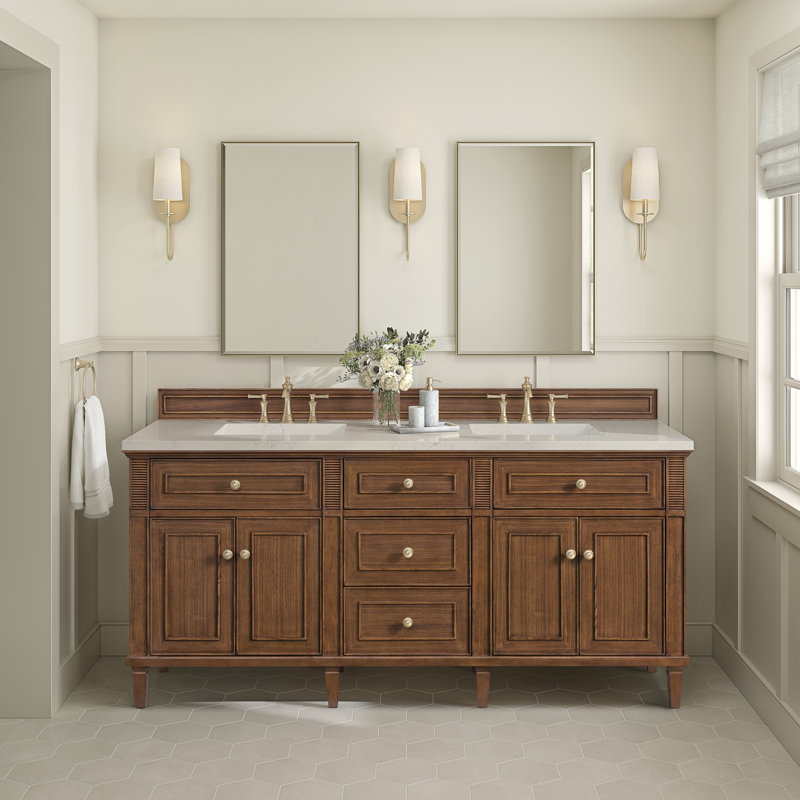 Lorelai 72'' W Double Vanity, Mid-Century Walnut, 8" Widespread, Siberian