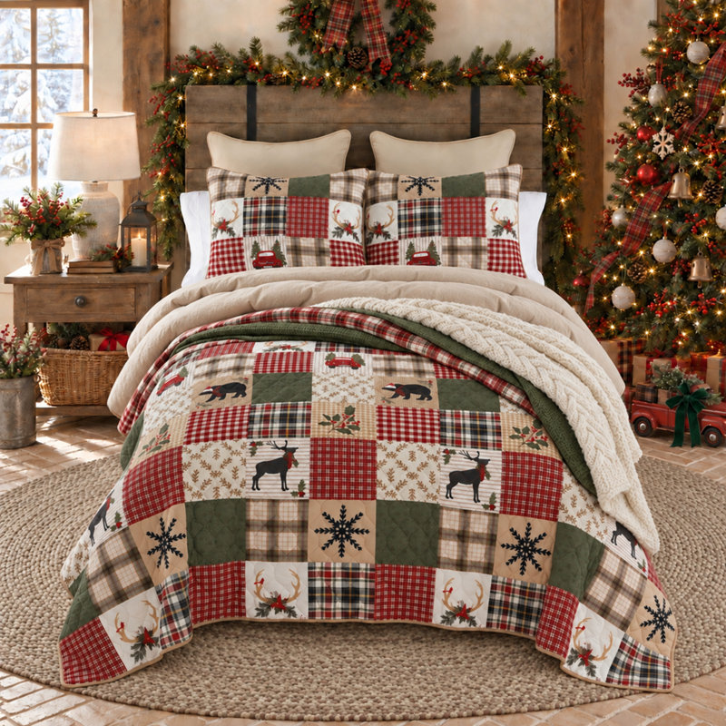 Ensemble de courtepointe pour lit de vacances en coton 2 pièces Your Your Lifestyle Holly Forest