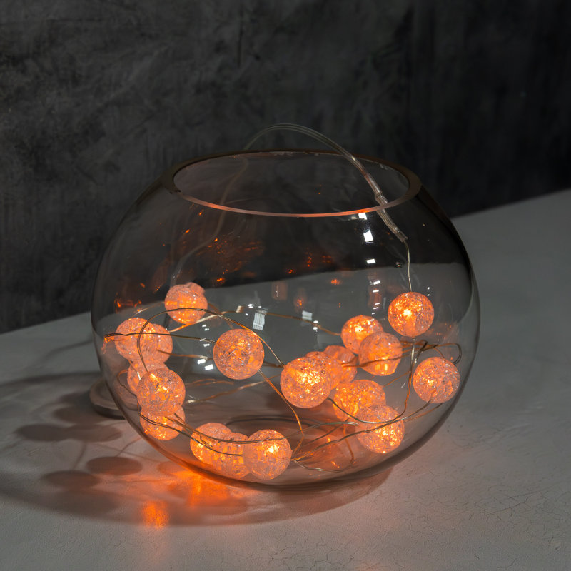 Battery Operated Mini String Light With Crackle Globes - 2 Count, Orange