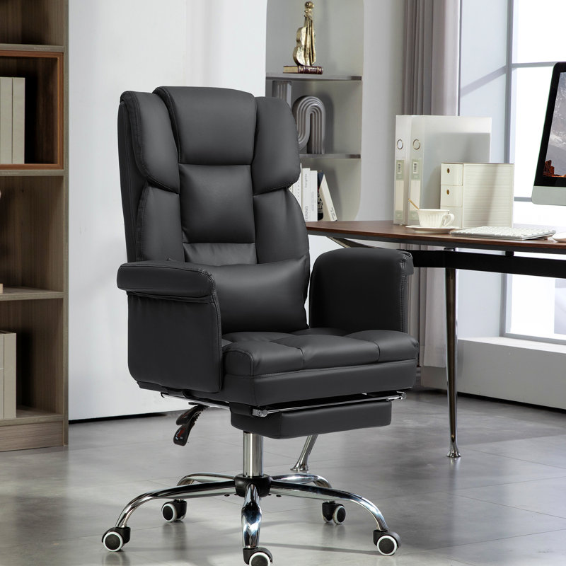 Ergonomic Office Chair, Pu Leather With Reclining Function And Lumbar Supportive Tools, Footrest, Swivel, Adjustable, Black, Reduces Body Stress Fatigue Desk Chair - Support Black Enhances Ambiance