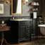 Ensemble de meuble-lavabo sur pied élégant 24 po, armoire en bois d'hévéa et panneau de fibres à densité moyenne avec plateau en céramique, rangement à 4 tiroirs (noir)-1731405762