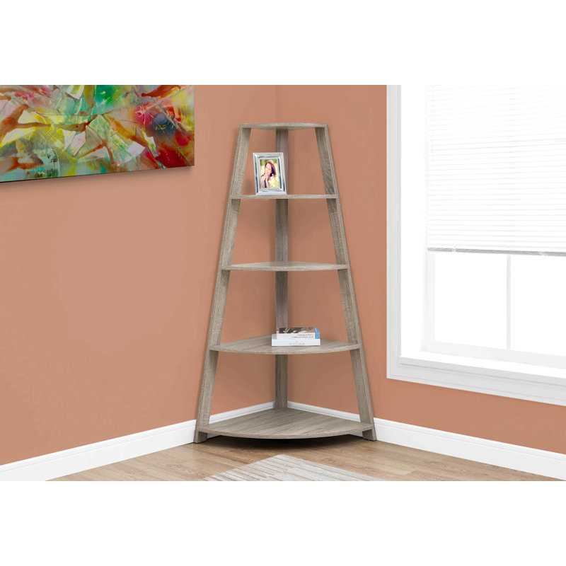 Bibliothèque, bibliothèque, étagère, d'angle, 4 niveaux, H 60 po, bureau, chambre à coucher, contemporain, moderne, Taupe