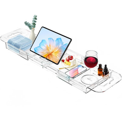 Expandable Drain Bath Caddy Tray For Tub, Clear