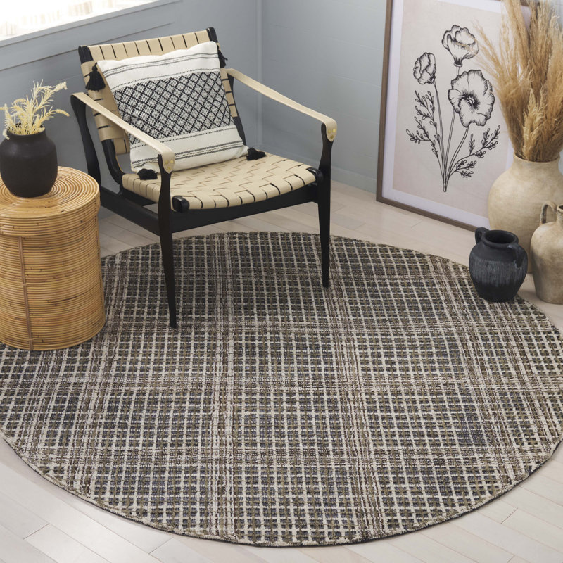 Tapis géométrique en laine et coton touffeté Tietjen, Rond 6 pi