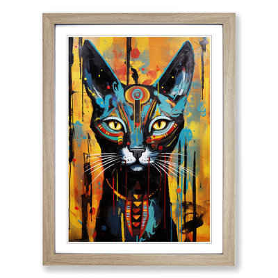 Egyptian Cat Action - Single Picture Frame Print on Wood