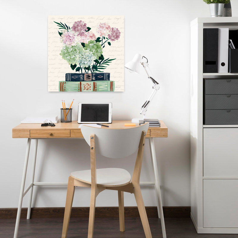 Art mural fleuri hortensias contemporains, H 18" x l 18"