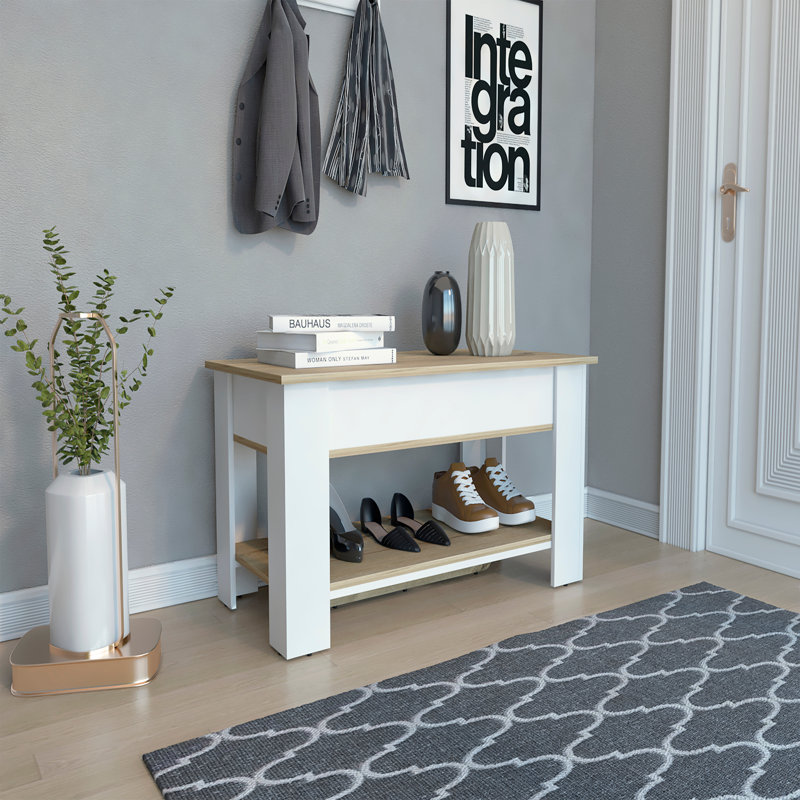 Table de rangement à 1 tablette avec couvercle en chêne clair, Blanc
