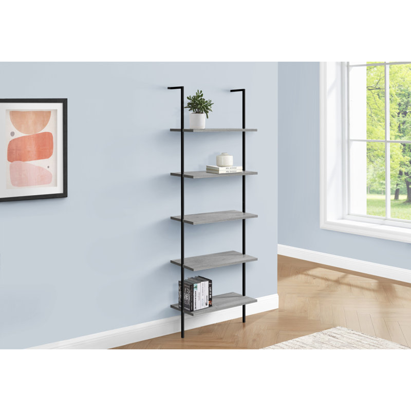 Versatile 5-Tier Ladder Bookshelf For Office And Bedroom Contemporary And Modern Design, Gray