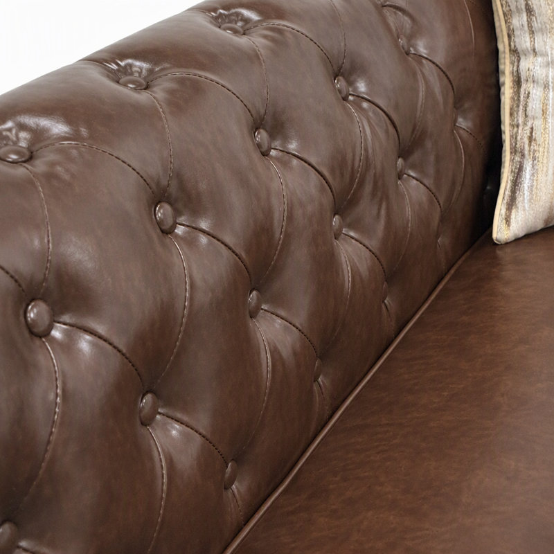 Canapé Chesterfield en similicuir brun cognac de 88,5 pouces avec capitonnage à boutons