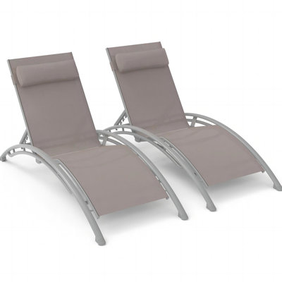 2 Outdoor Lounge Chair - Khaki, Aluminum, Fabric, Adjustable Pool And Recliner Back & Detachable Pillow. Rust- Aluminum. . 5 Positions. Khaki For Lawn, Patio