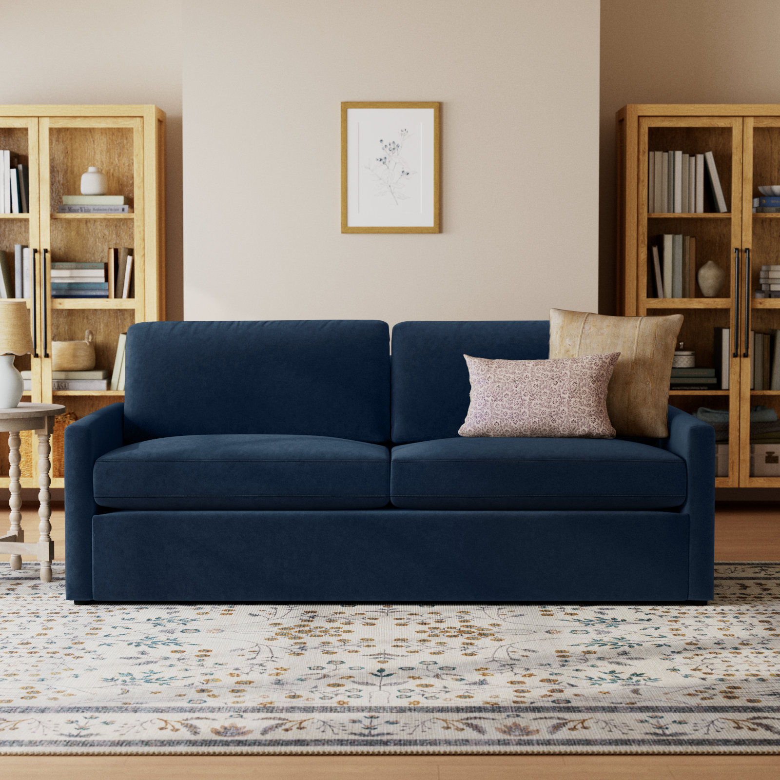Savannah 85'' Upholstered Sofa, Bella Ink Blue Performance Velvet