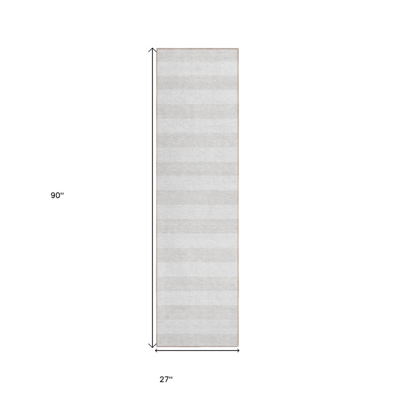 2' X 8' Ivory Striped Washable Indoor Outdoor Runner Rug