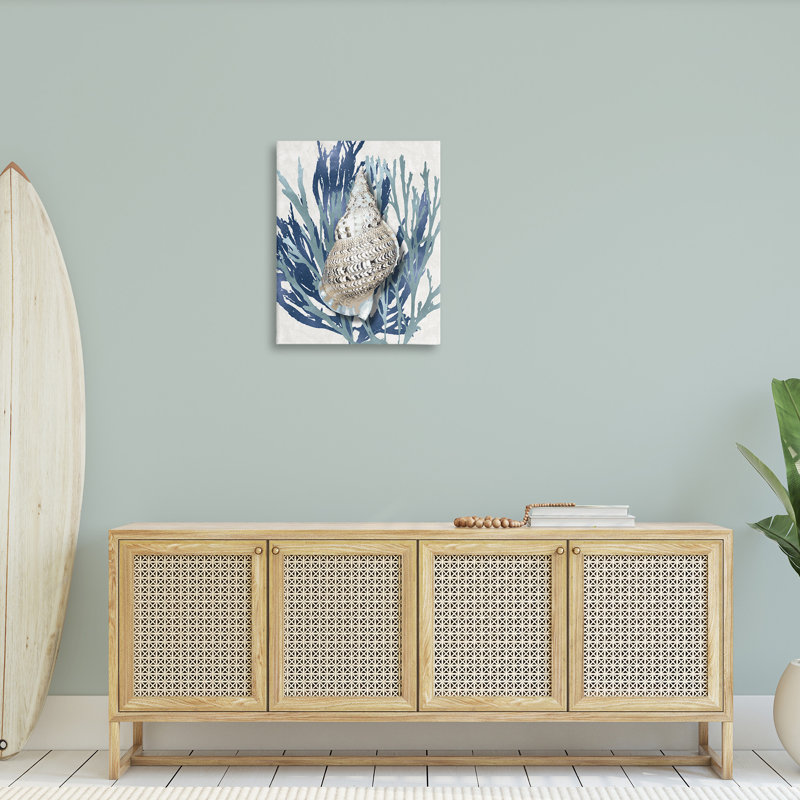 «Shell Coral Blue Beach» par Caroline Kelly - reproduction d'art, H 30 po x l 24 po