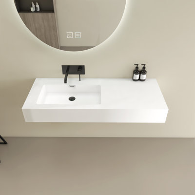 47" Premium Stone Resin Solid Surface Bathroom Vanity Sink With Black Bracket And Overflow