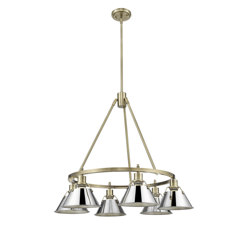 Felda 6 - Light Steel Dimmable Cone Chandelier, Aged Brass, Chrome
